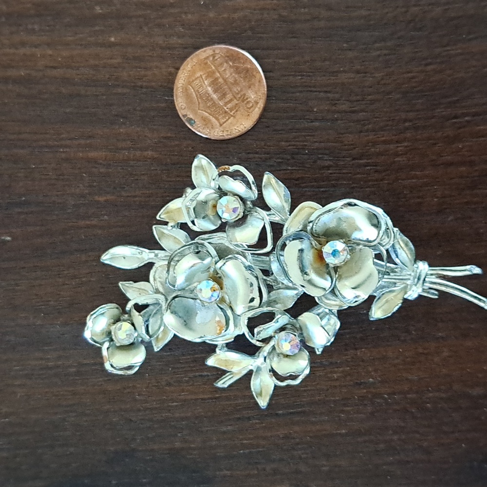 Coro Chunky Statement Silvertone Rhinestone Brooc… - image 7